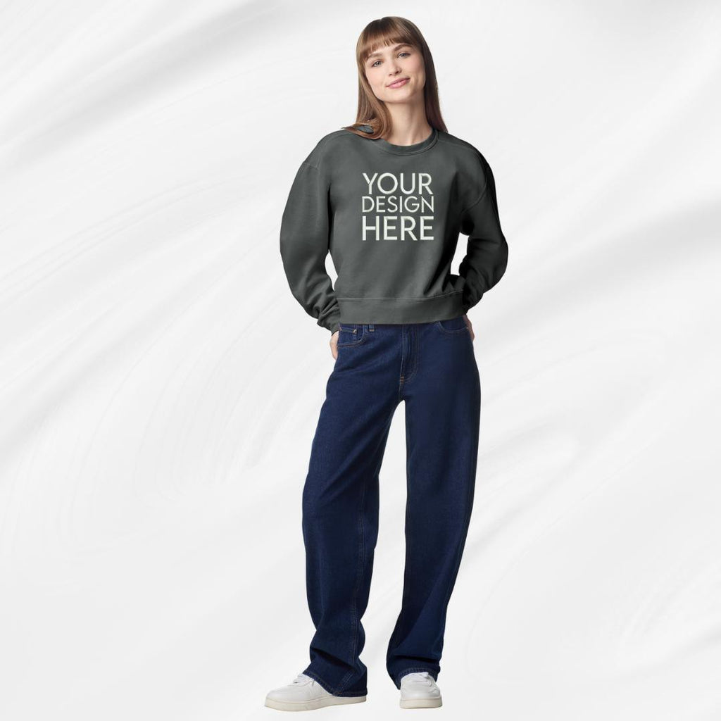 Comfort Colors® Women's Drop Shoulder Sweatshirt, Custom Printed Crewneck, Design Your Own Logo Text