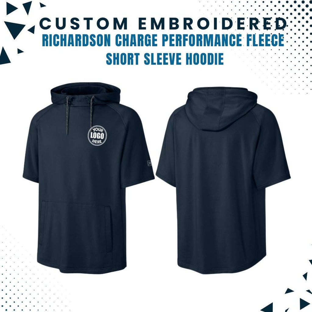 Custom Embroidered Fleece Hoodie, Performance Short Sleeve Hoodie, Personalized Embroidered Hoodie, Your Text Here