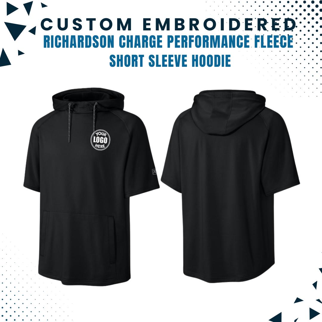 Custom Embroidered Fleece Hoodie, Performance Short Sleeve Hoodie, Personalized Embroidered Hoodie, Your Text Here