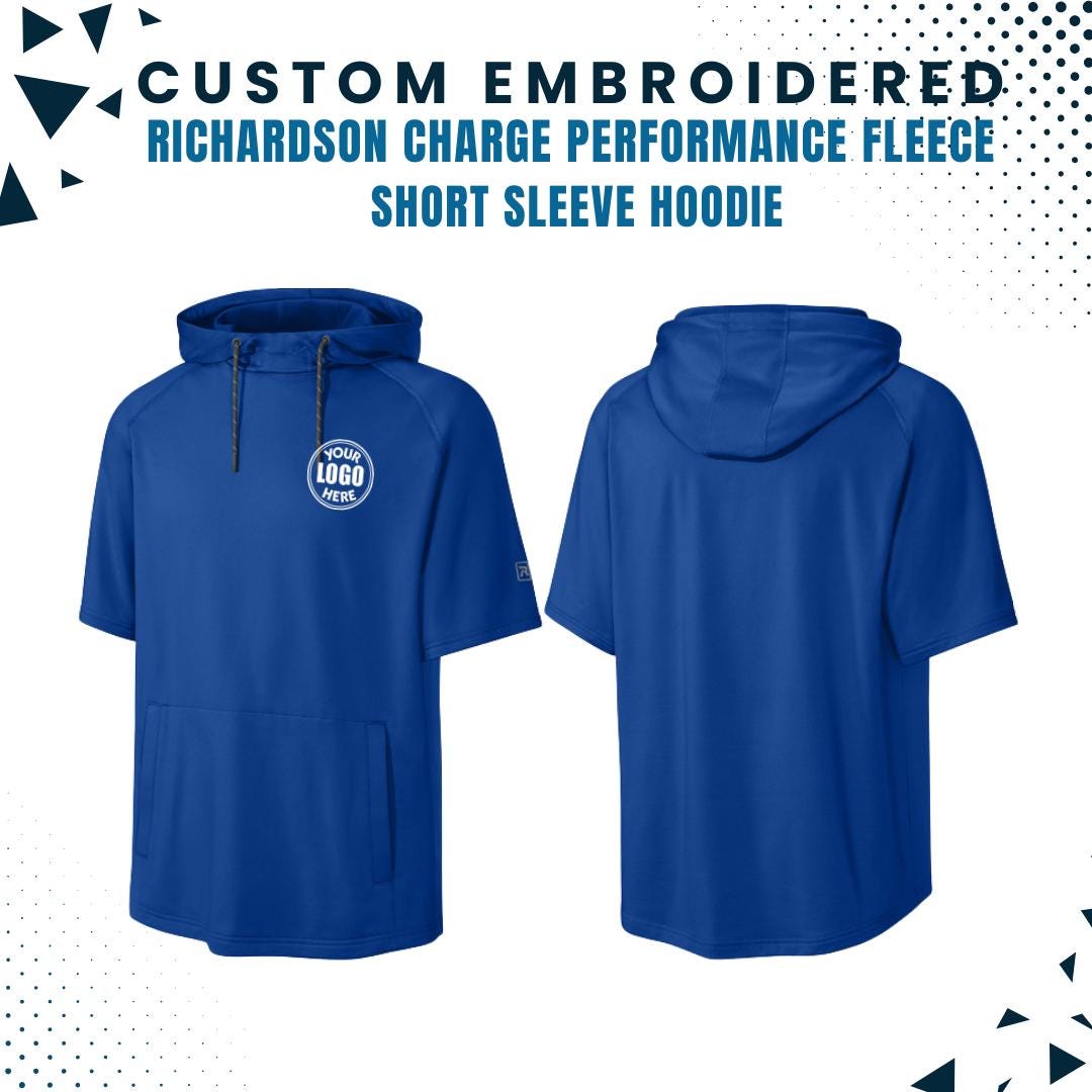 Custom Embroidered Fleece Hoodie, Performance Short Sleeve Hoodie, Personalized Embroidered Hoodie, Your Text Here