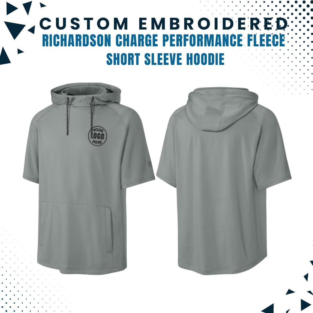 Custom Embroidered Fleece Hoodie, Performance Short Sleeve Hoodie, Personalized Embroidered Hoodie, Your Text Here