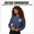 Custom Women's Ribbed Knit Cropped Crewneck Sweater | Oversized Boxy Sweatshirt | Personalized Embroidery Logo Pullover | Mothers Day Gift