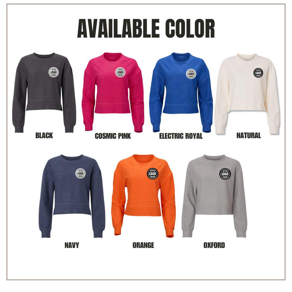 Custom Women's Ribbed Knit Cropped Crewneck Sweater | Oversized Boxy Sweatshirt | Personalized Embroidery Logo Pullover | Mothers Day Gift