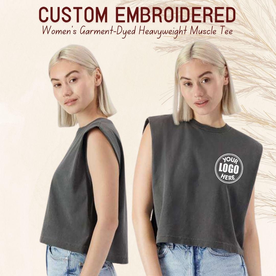 Custom Embroidered Women's Muscle Tank, Garment Dyed Heavyweight U.S cotton Tee