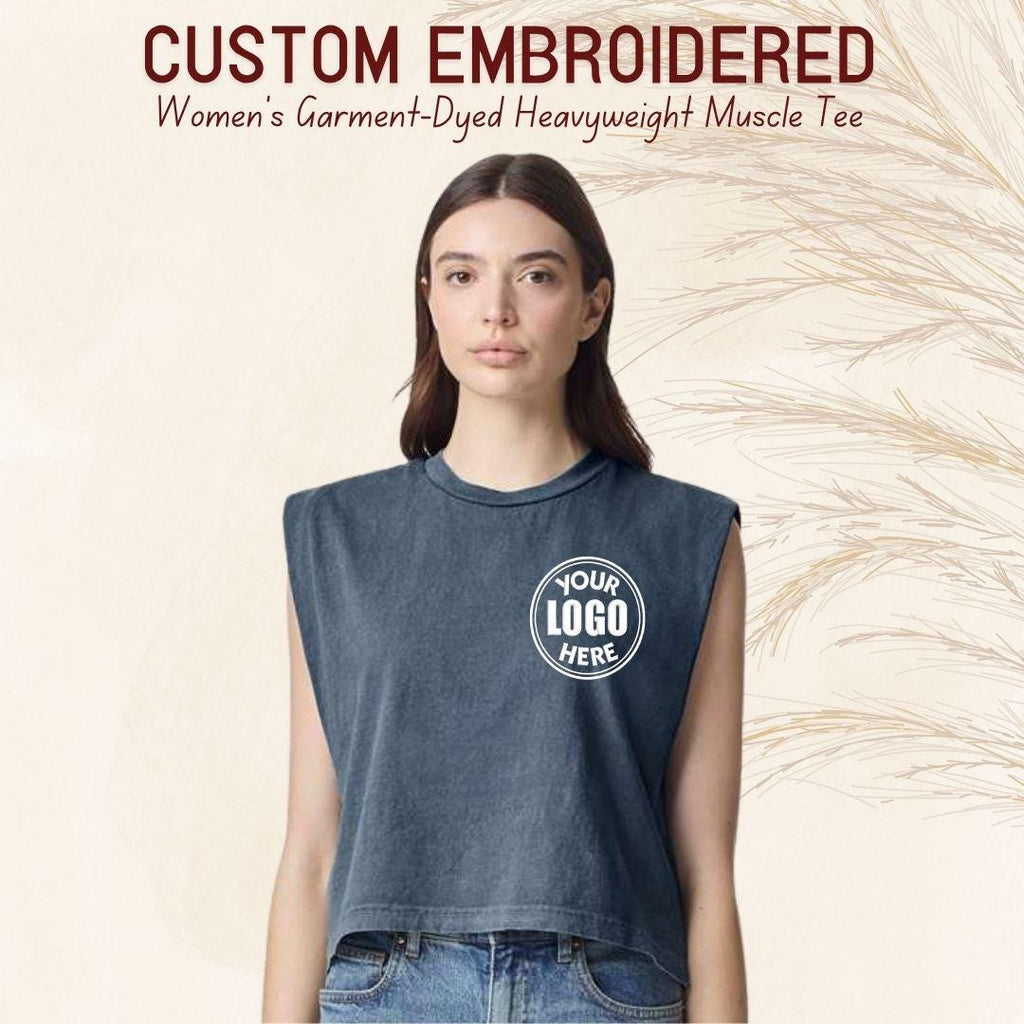 Custom Embroidered Women's Muscle Tank, Garment Dyed Heavyweight U.S cotton Tee