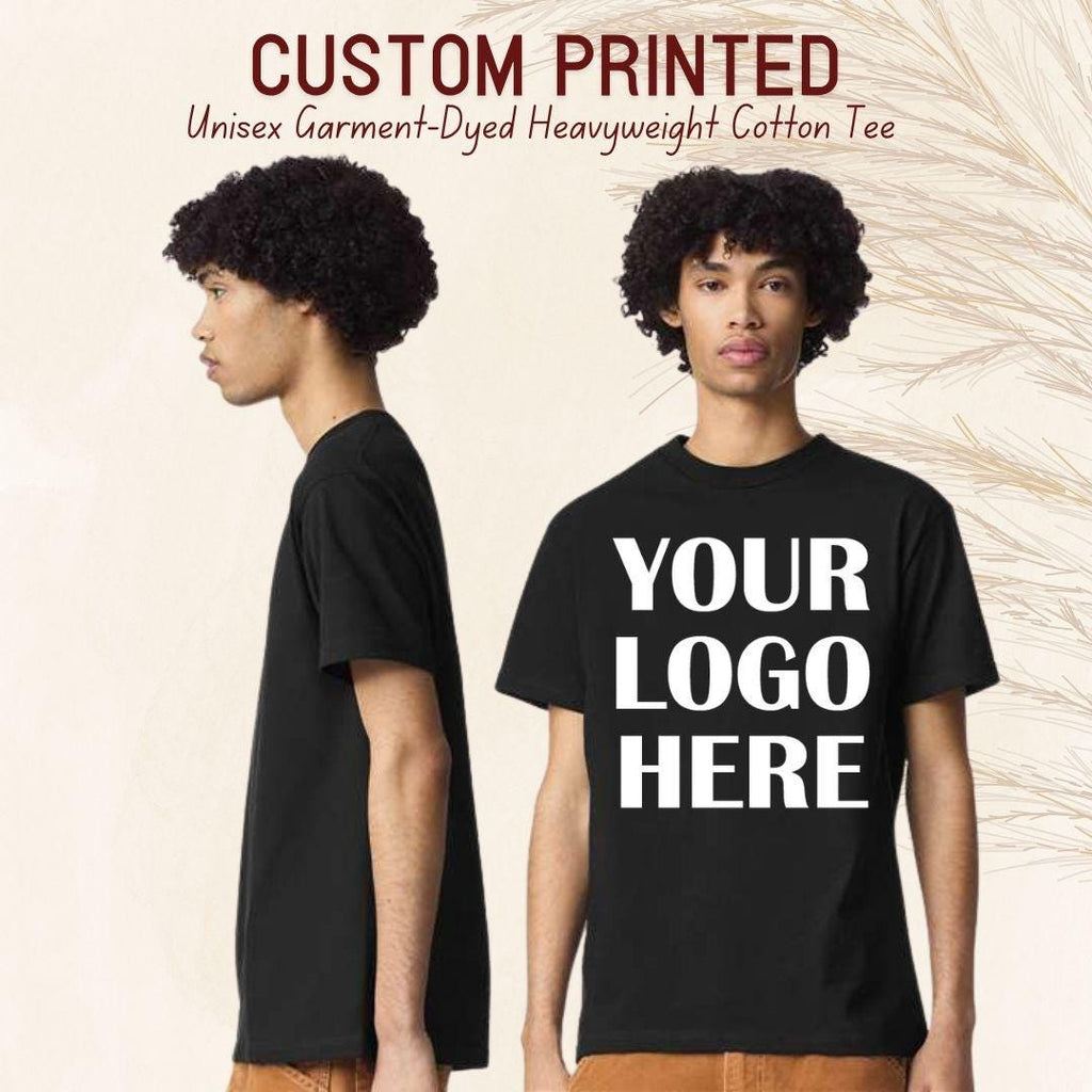 Personalized Front & Back Print T-Shirt, Custom Logo Heavyweight Tee, Garment Dyed Unisex Shirt, Custom Graphic Streetwear Tee