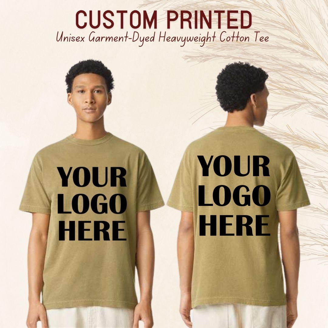 Personalized Front & Back Print T-Shirt, Custom Logo Heavyweight Tee, Garment Dyed Unisex Shirt, Custom Graphic Streetwear Tee