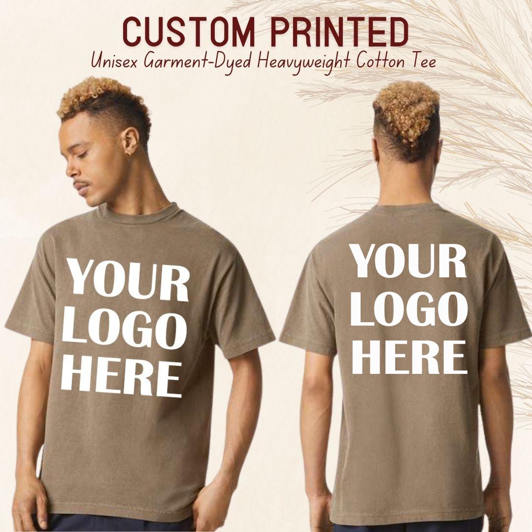 Personalized Front & Back Print T-Shirt, Custom Logo Heavyweight Tee, Garment Dyed Unisex Shirt, Custom Graphic Streetwear Tee