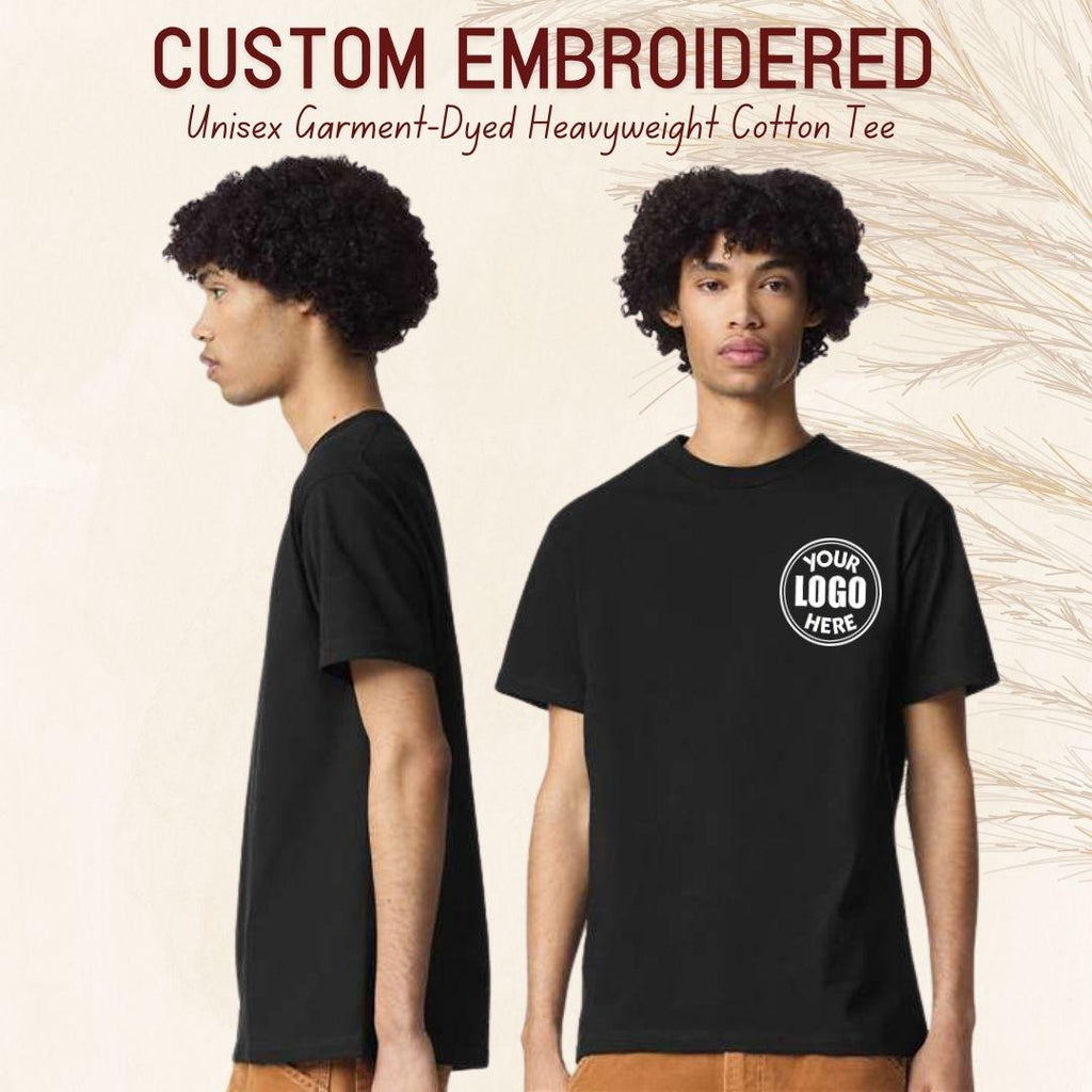 Custom Logo Embroidered Heavyweight Tee, Garment Dyed Unisex Shirt, Custom Streetwear Shirt