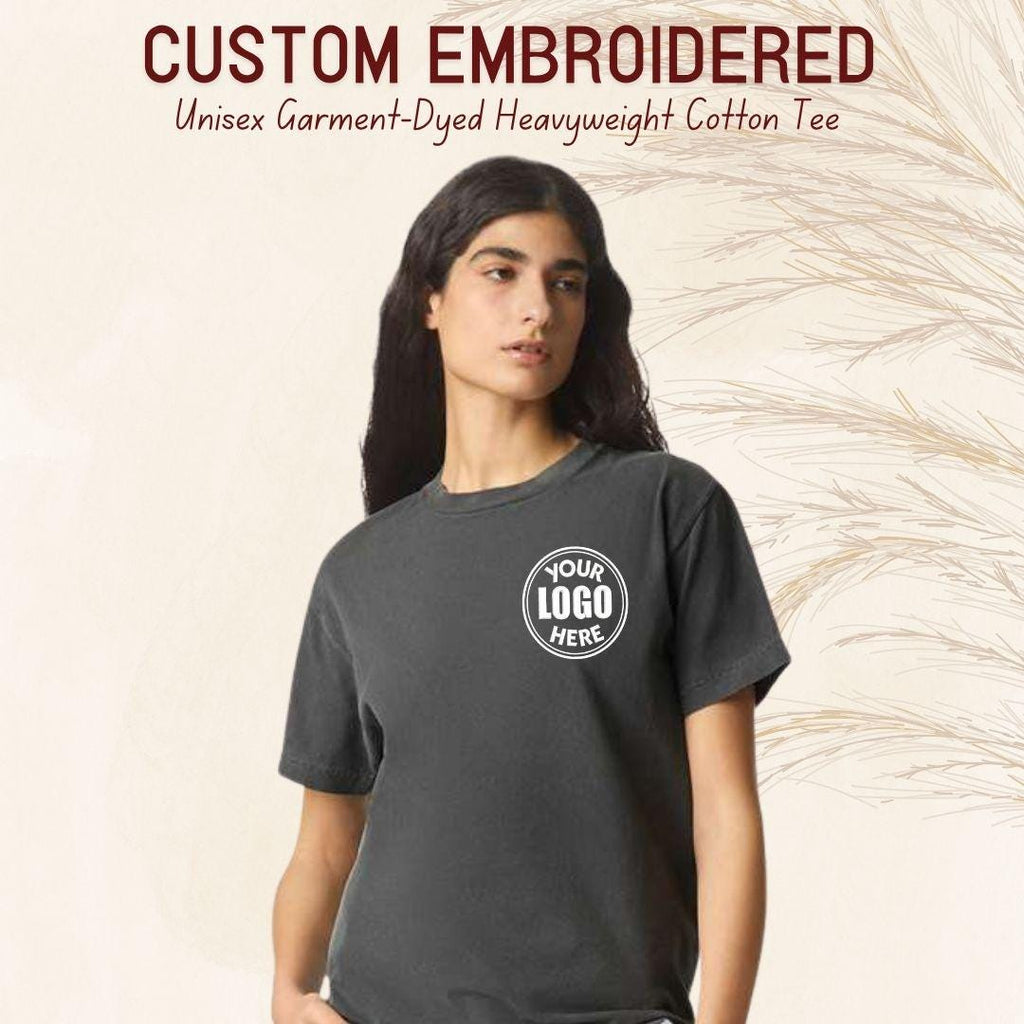 Custom Logo Embroidered Heavyweight Tee, Garment Dyed Unisex Shirt, Custom Streetwear Shirt