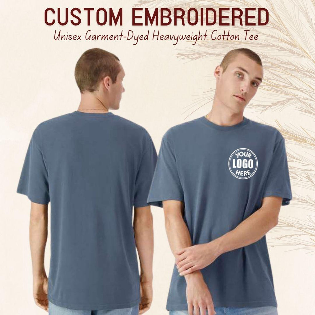Custom Logo Embroidered Heavyweight Tee, Garment Dyed Unisex Shirt, Custom Streetwear Shirt