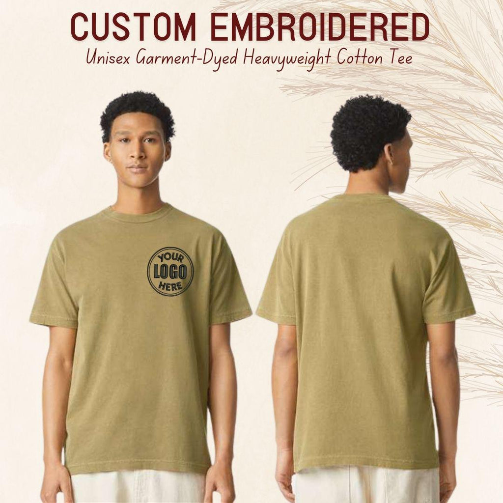 Custom Logo Embroidered Heavyweight Tee, Garment Dyed Unisex Shirt, Custom Streetwear Shirt