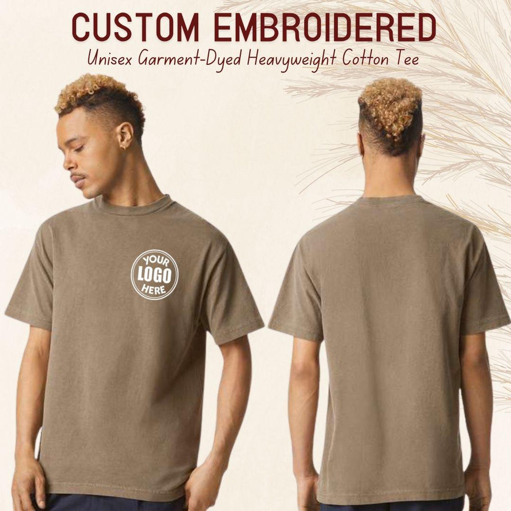 Custom Logo Embroidered Heavyweight Tee, Garment Dyed Unisex Shirt, Custom Streetwear Shirt